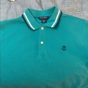 Brooks Brothers Fleece Polo Shirt Men's Large/Medium  Aqua Green Striped Collar